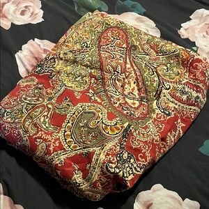 Pottery Barn ~Red & Beige & Green ~Duvet Cover~King~100% Soft Cotton